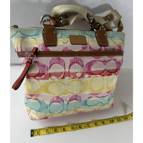 Coach Hampton Watercolor Scribble Handbag Tote Striped Shoulder Bag Purse 11756 - Picture 15 of 16